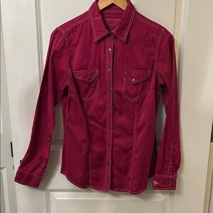 Barn Fly Burgundy Rose Long Sleeve Fitted Western Snap Up Shirt